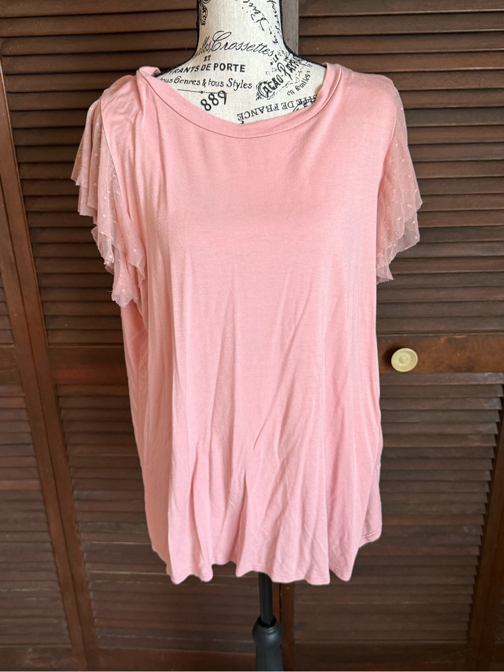 Honeyme Curvy XL Dusty Rose Swiss Dot Mesh Flutter Sleeve Top Boutique